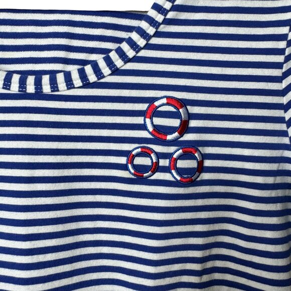 Royal Monk Vintage Blue & White Striped T-Shirt with Embroidered Life Preservers - Picture 4 of 8